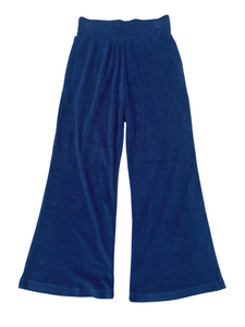 Navy Blue Terry Cloth Flare Cropped Beach Pant with pockets